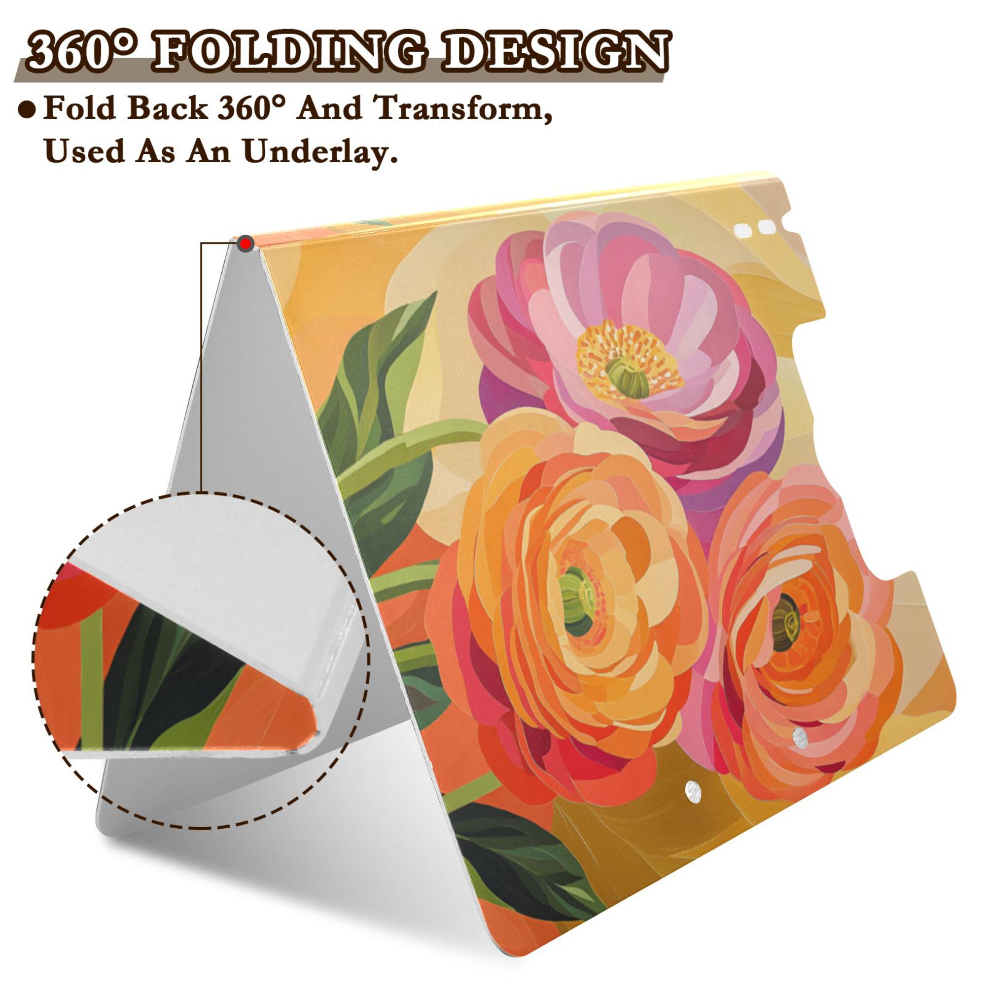 FORMRS A4 Clipboard Folder with Pen Holder Horizontal Foldable School Office Binder, Pink Abstract Floral