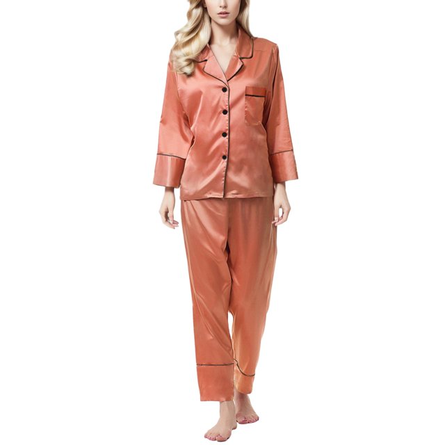 Pijama Gibobby de manga larga con botones para mujer anaranjado S