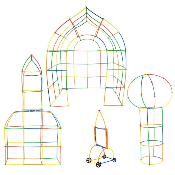 PicassoTiles 600PCS Construction Toy Straw Building Set, STEM Learning Interlocking Builder Kit, Creative Early Education Toy for Kids 3 Boys & Girls