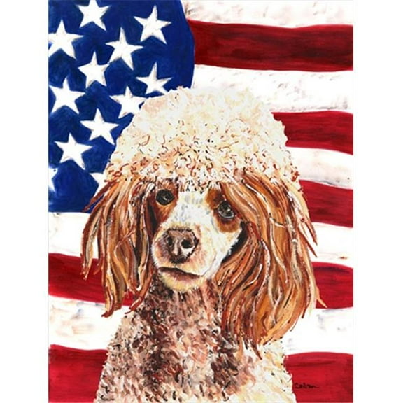 Red Miniature Poodle with American Flag USA Flag Garden Size