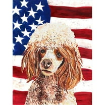 Red Miniature Poodle with American Flag USA Flag Garden Size