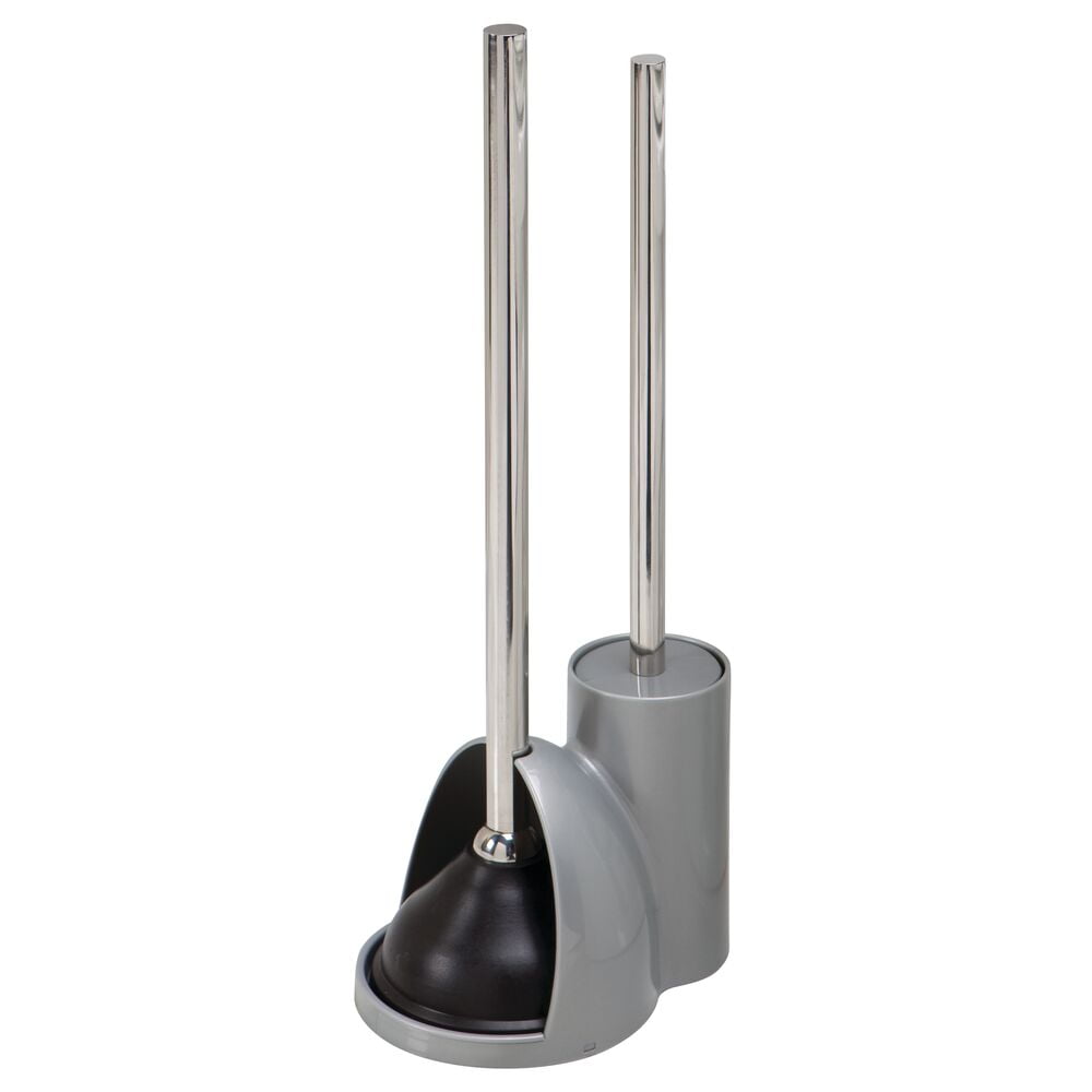 mDesign Compact Plastic Toilet Bowl Brush and Plunger Combo Set with Holder Caddy for Bathroom