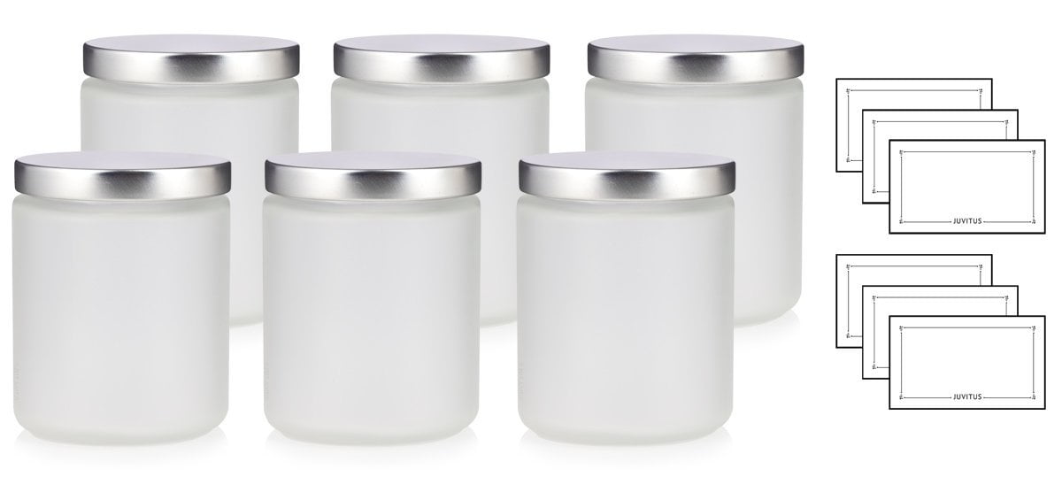 Large Clear Frosted Glass Straight Sided Jar with Silver Metal Lids 8
