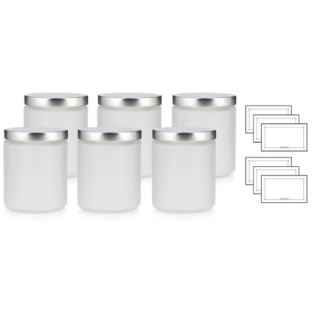 Large Clear Frosted Glass Straight Sided Jar with Silver Metal Lids 8