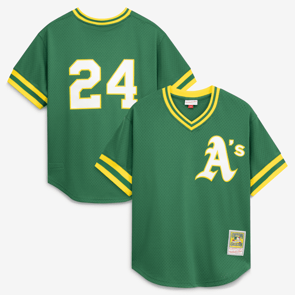 Men's Mitchell & Ness Rickey Henderson Green Athletics Authentic Batting Practice Jersey