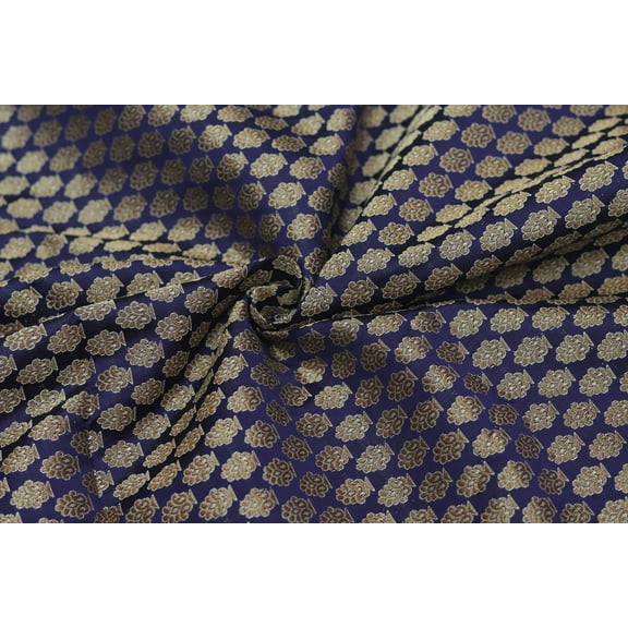 TRILOKI Flower Fabric Navy Blue Brocade Embroidery Poly Brocade 44 Sewing DIY Crafting Fashion Design Fabric By The Yard