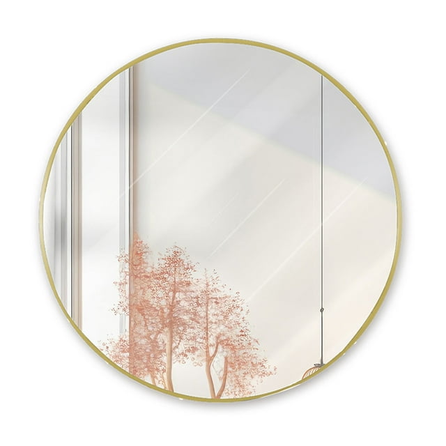 ESPEJO REDONDO CON MARCO DE ALUMINIO COLOR DORADO MATE DE 60CM DE DIAMETRO, MARCA GRAVITA