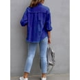thumbnail image 2 of SEARIPE Women's Casual Denim Jacket Frayed Hem Ripped Long Sleeve Jean Jacket With Pockets Blue S, 2 of 6