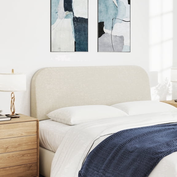 Queen Size No-Assembly 6" Extra-Thick Upholstered Headboard, T-Shaped Modern Linen Padded Headboard Only - Beige