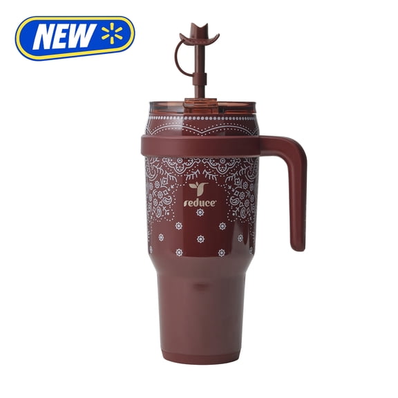 Reduce 40oz Cold1 Travel Mug with Straw and Straw Topper, Lid & Travel Handle, Insulated Stainless Steel, Suede Brown Bandana
