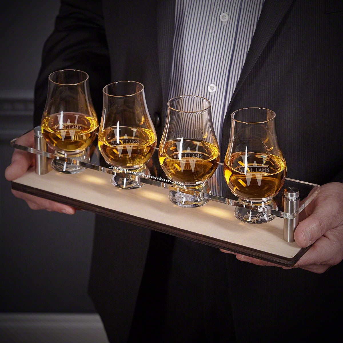 Oakmont Custom Serving Tray with Glencairn Glasses