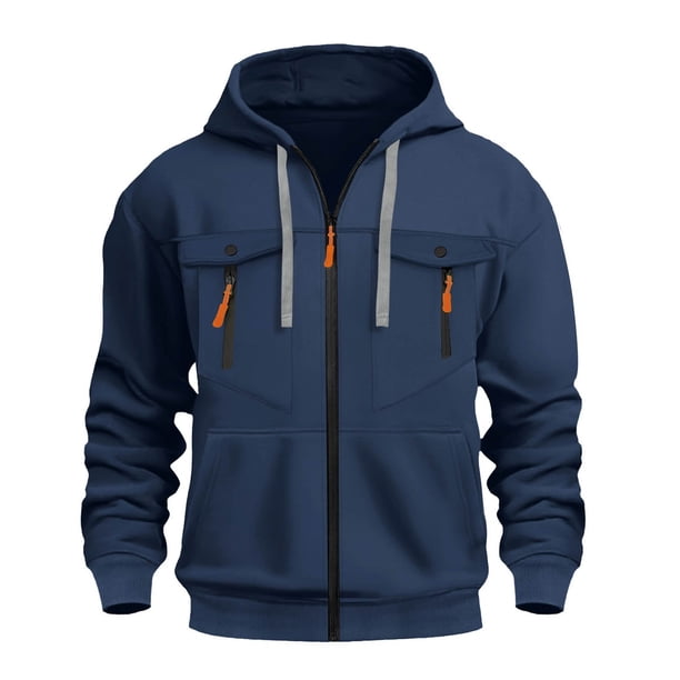 pstuiky Camisas de manga larga abrigadas para hombre, Sudadera con capucha multibolsillos para hombre, informal, de moda, con cremallera, color liso, manga larga camisetas de hombre s