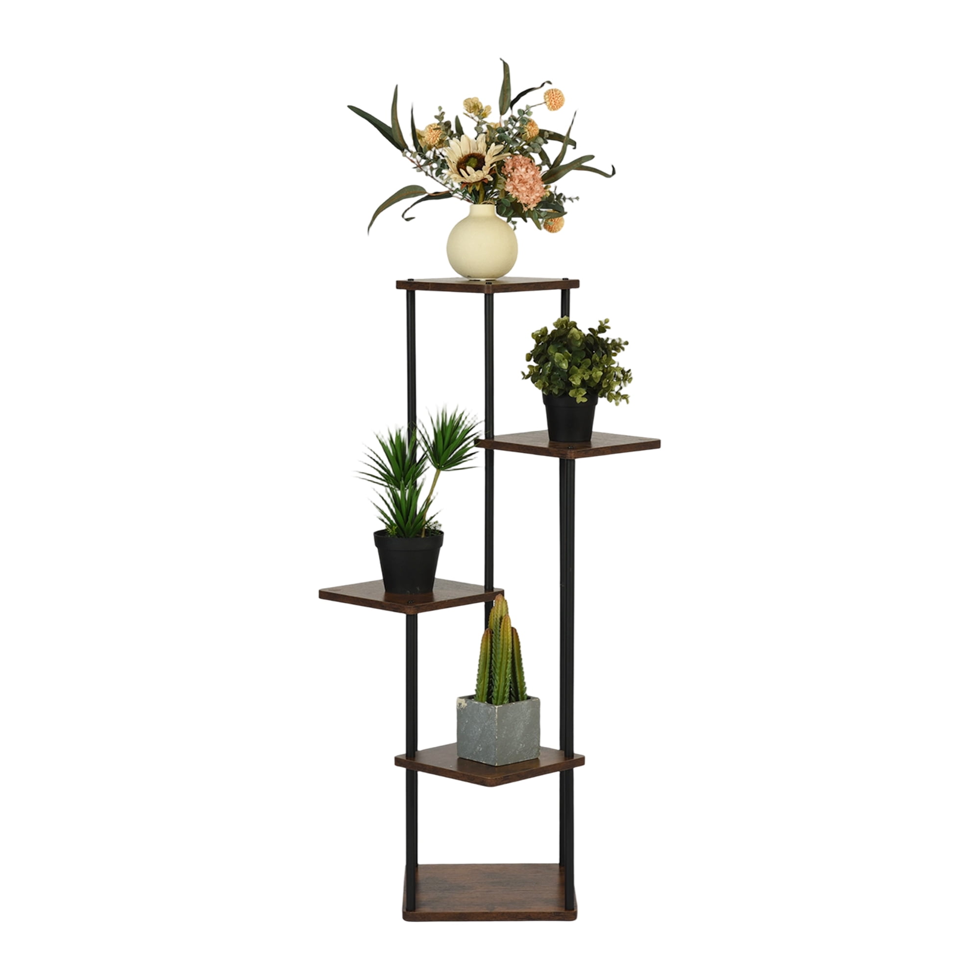 Tiered Corner Plant Stand, Tall Indoor Metal & MDF Flower Shelf, Multi-Layer Display Rack for Living Room Bedroom