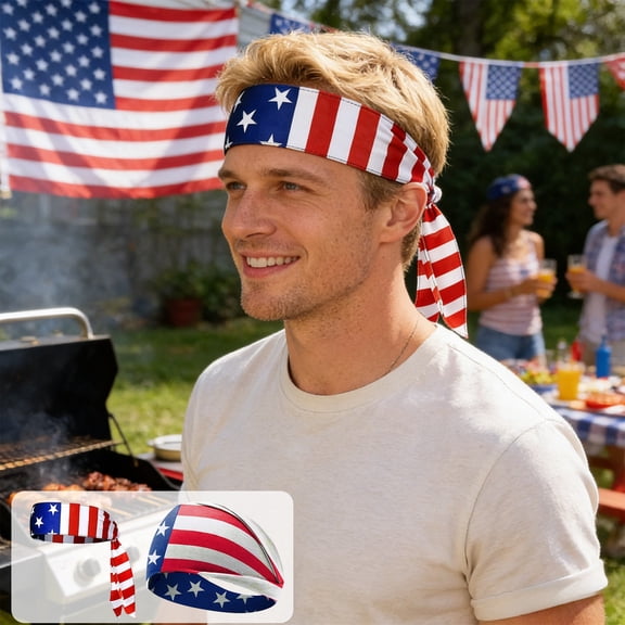 USA 250th Anniversary Patriotic Headband for Men Women, 1776-2026 U.S. Flag Wide Sweatband, Red White Blue Stars and Stripes Crisscross Hair Accessory for Running, Yoga, 4th of July Parades, Lazyguy