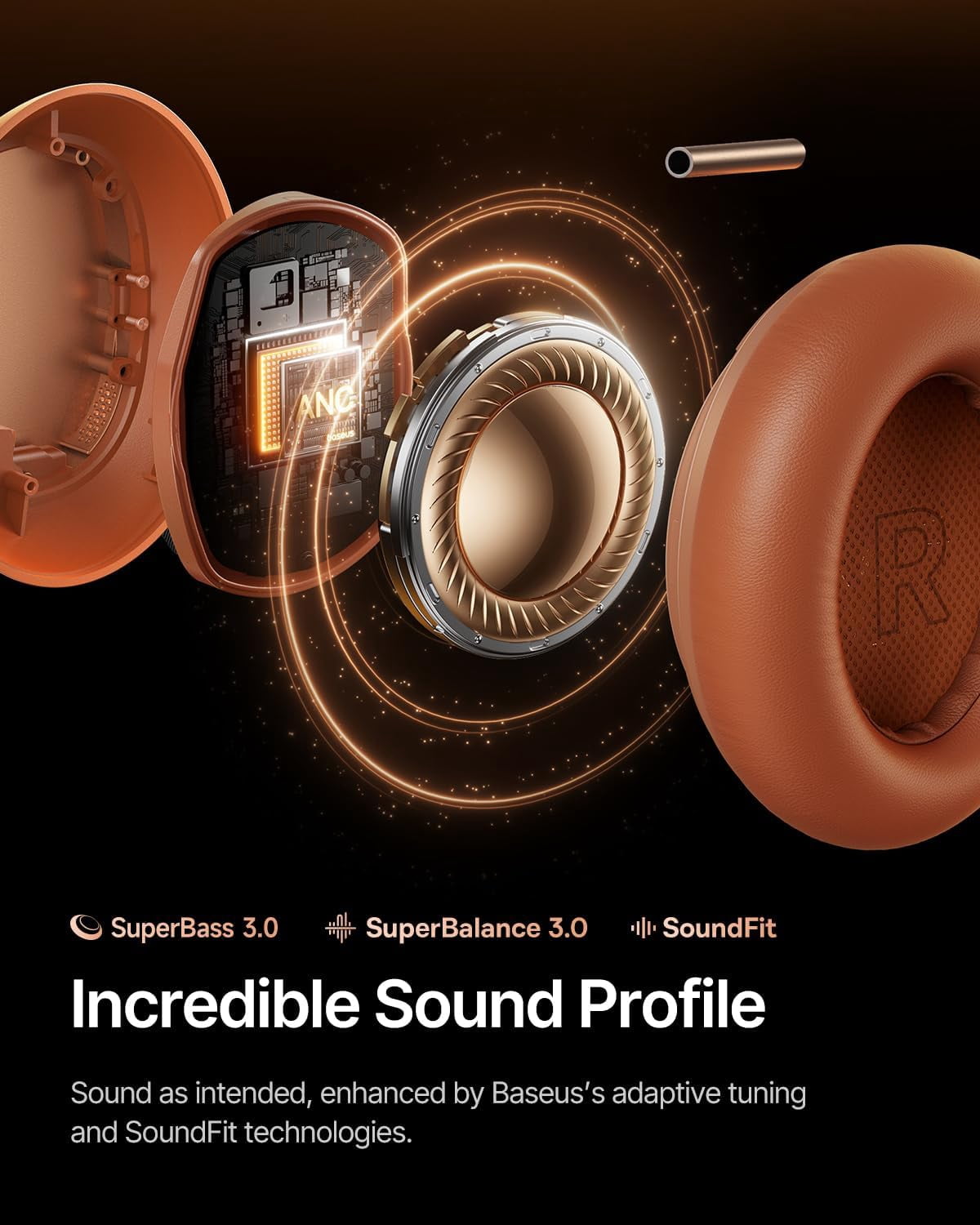 Baseus Inspire XH1 Adaptive Noise Cancelling Headphones, Hi-Res Audio, 100H Playtime, Over-Ear Wireless Bluetooth Headset for Commute, Travel & Calls, Cosmic Sunset
