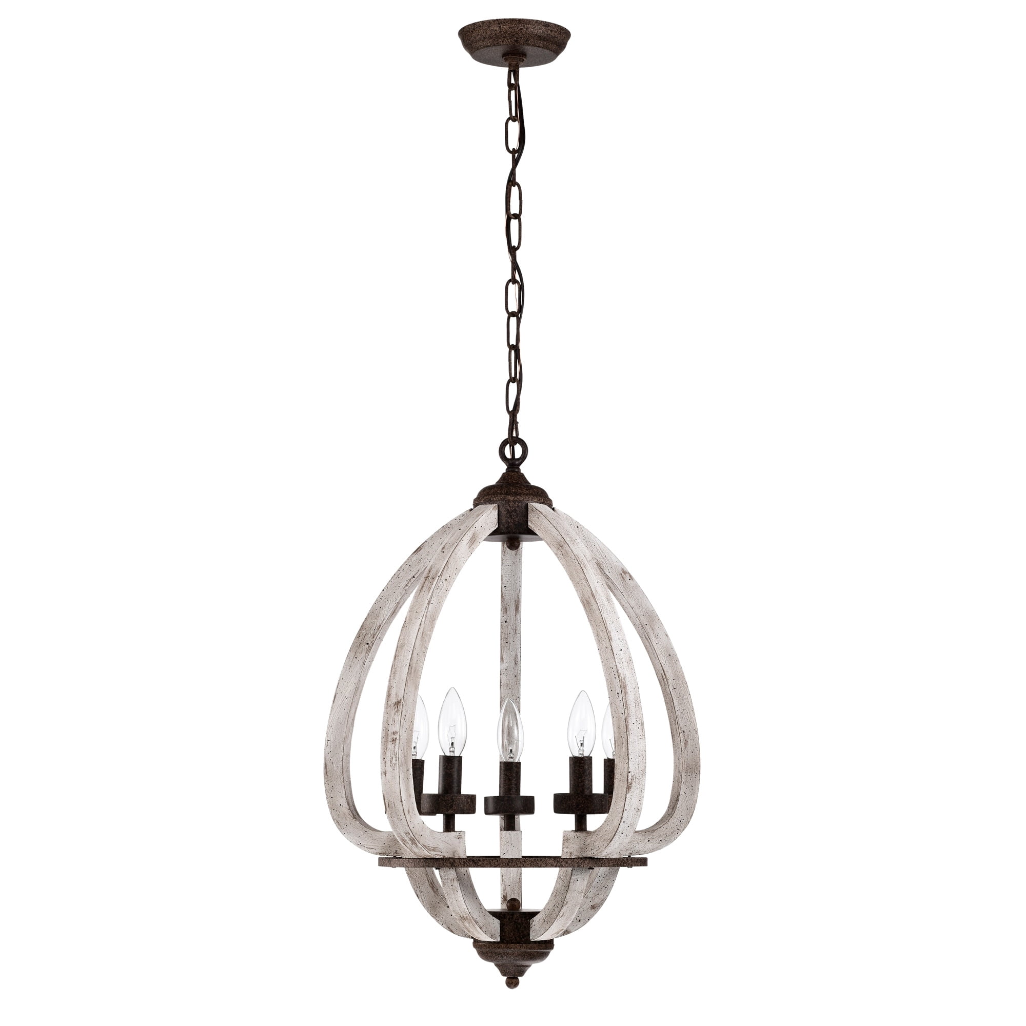 Nelly 18 in. 5-Light Indoor Rustic Brown and Weathered White Finish Chandelier with Light Kit