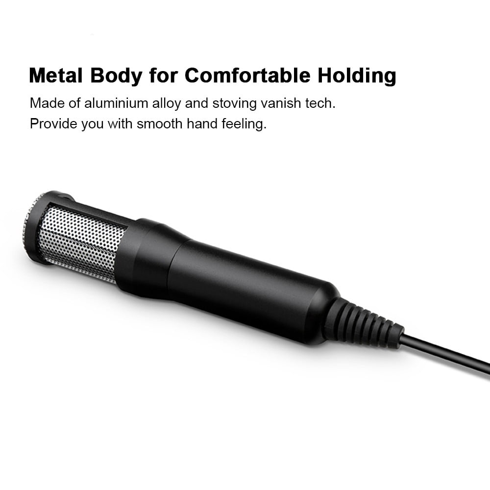 Kepooman Portable Plug & Play Computer Microphone with Adjustable Tripod Stand & Wind Screen Shield, Black
