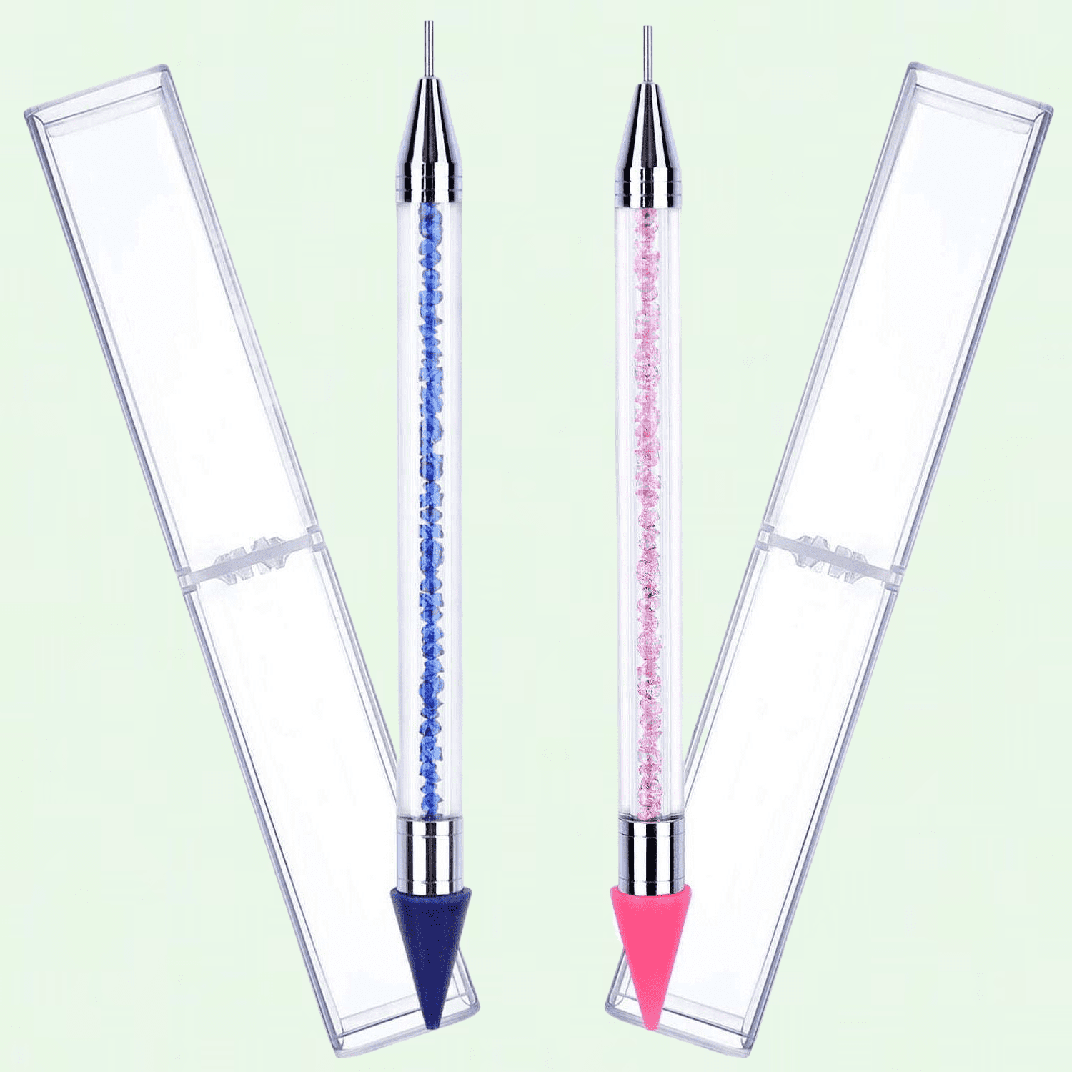 ANGNYA Strass-Picker Set – 2 Stifte Mit Wachsköpfen + Pinzette, Für Nagelkunst & DIY, Rosa/lila