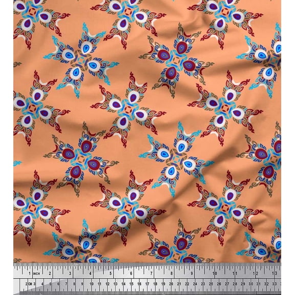 Soimoi Velvet Fabric Tiles Moroccan Print Sewing Fabric Yard 58 Inch Wide
