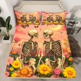 thumbnail image 2 of jejeloiu Gothic Skull Bed Sheets,Halloween Skeleton King Sheets,Colorful Flower Daisy Rustic Floral Sheet Set For Kids,Super Cozy Room Decor,4-Piece, 2 of 7