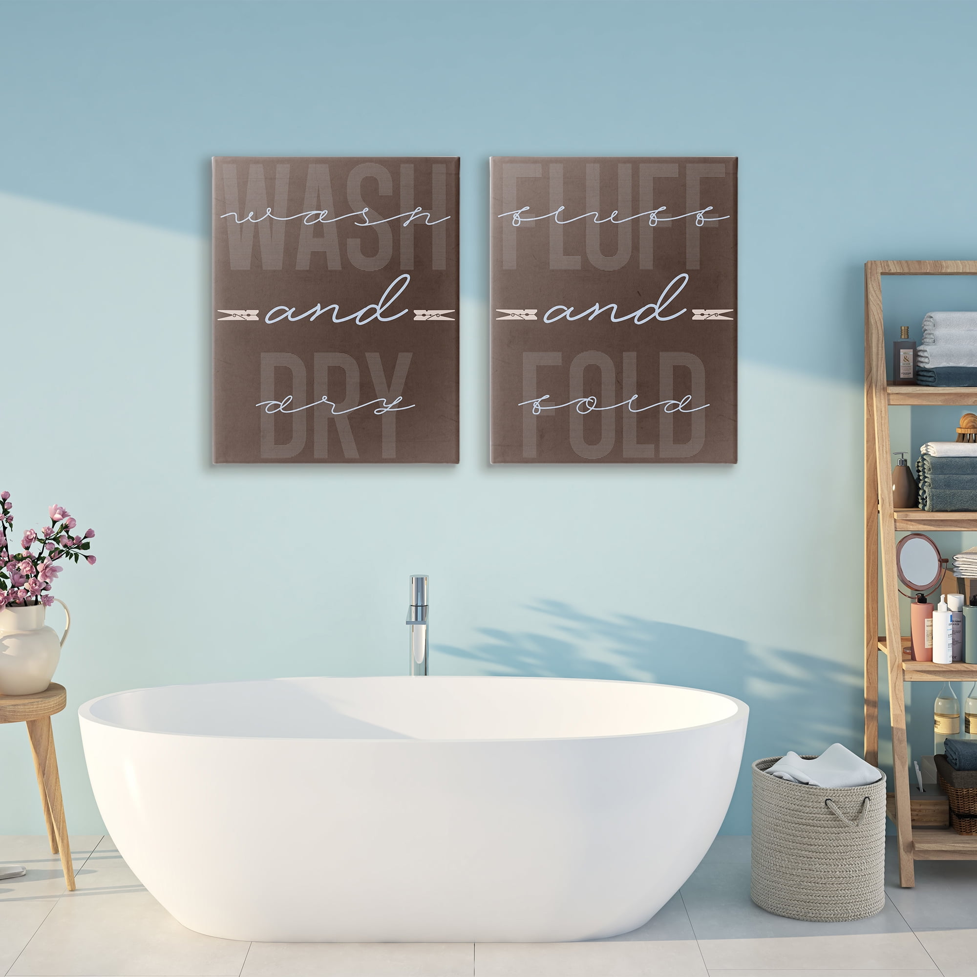 Laundry Words in Brown 2 Piece Canvas Wall Art Set, design by Marcus Prime