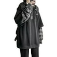 thumbnail image 2 of Tiweut Casual Hoodies for Womens Unisex Hoodies Plaid Hooded Long Sleeve Sweatshirt Loose Fit Streetwear Two Tone Layered Pullover Regular Blouses Black,L, 2 of 3