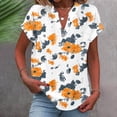 thumbnail image 4 of Camisetas de Manga Corta para las Mujeres Casual Impreso Botón Casa V-Cuello Camiseta Blusas, Poliéster, 4 of 5