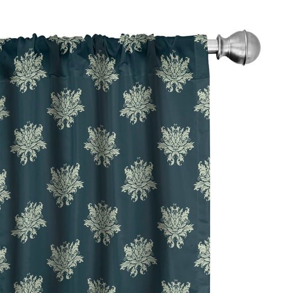 Ambesonne Victorian Curtains, Damask Swirls Leaves, Pair of 28"x63", Dark Blue Pale Green