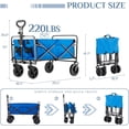 thumbnail image 3 of Foldable Wagons Carts with All-Terrain Wheels, Portable Shopping Wagon Large Capacity Utility Cart with Drink Holders, Heavy Duty Collapsible for Sand, Beach, 30 inch, Blue, 3 of 6