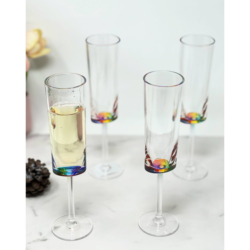Set of Four Rainbow Geometric Acrylic Stemmed Flutes