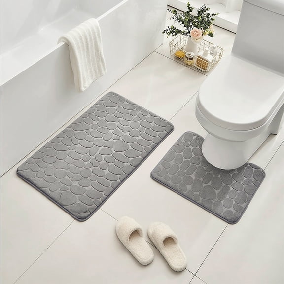 Bathroom Rugs Mat Set 2 Piece Grey, Memory Foam Bath Mats Sets, Non Slip Water Absorbent Washable Bath Rugs for Sink, Toilet and Floor