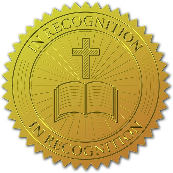 Book Cross Gold Foil Certificate Seals in Recognition 100pcs Embossed Gold Envelope Stickers 2" Round Self Adhesive Embossing Sticker for Invitations Wedding Graduation Monogram Seals for DIY