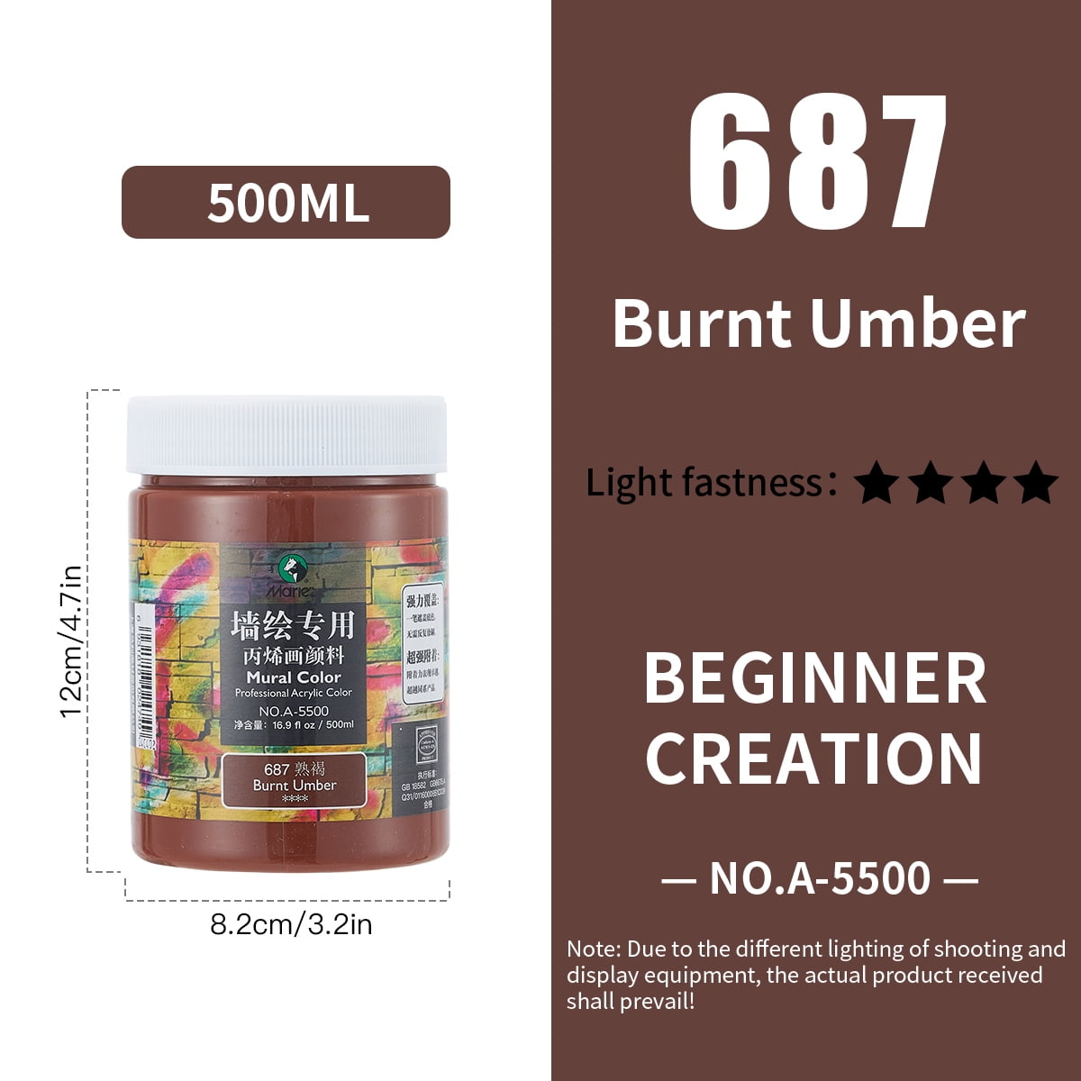Acrylic Paint for Wall Art, 500ml(16.9Fl Oz), Rich Pigment, Waterproof Paint for Canvas/Wood/Clay, DIY Craft Supplies