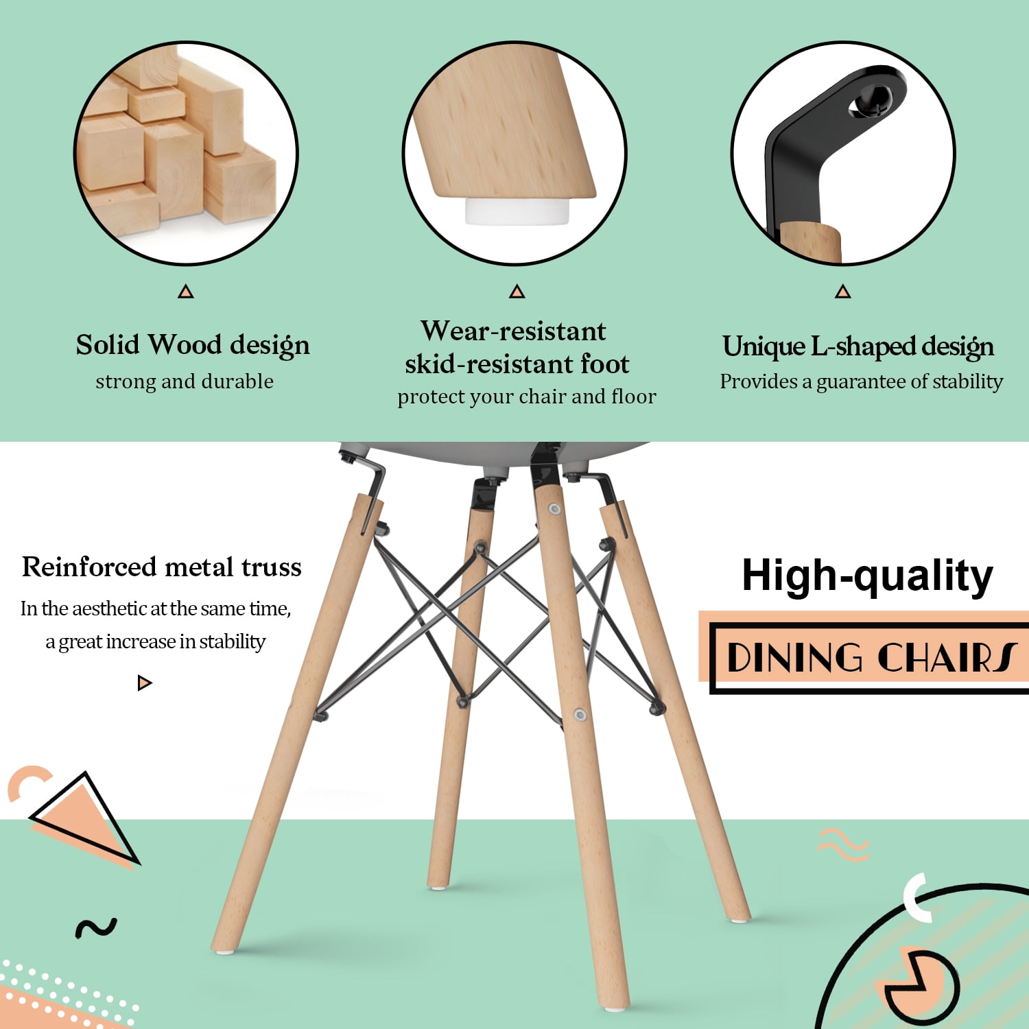 Furmax Modern Dining Chair Set of 4 Mid Century DSW Shell Chair for Kitchen, Dining, Bedroom, Living Room, Gray