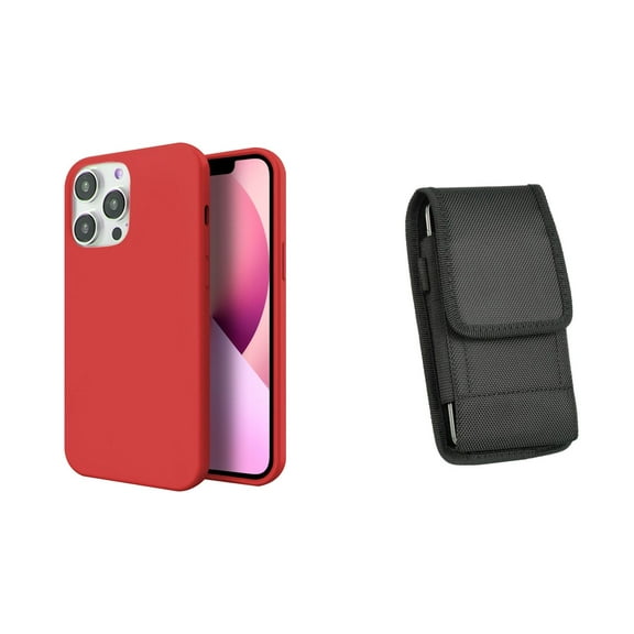 Slim Silicone Case and Belt Holster Pouch for iPhone 14 Pro Max - Red