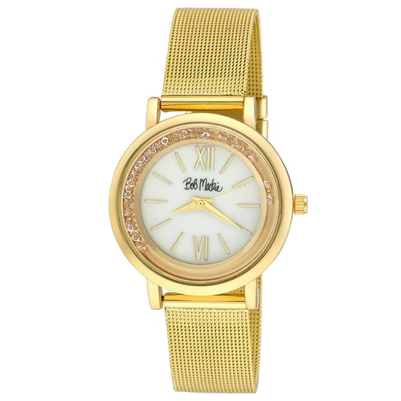Bob Mackie Women's Gold 34mm Rolling Stone Mesh Strap Watch