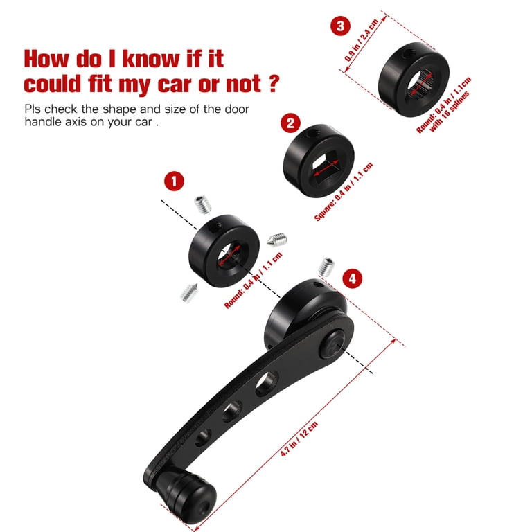 KONTONTY 1Set Aluminium Car Window Shake Handle Universal Fit Manual Door Crank Handle with Retainer Clip Black