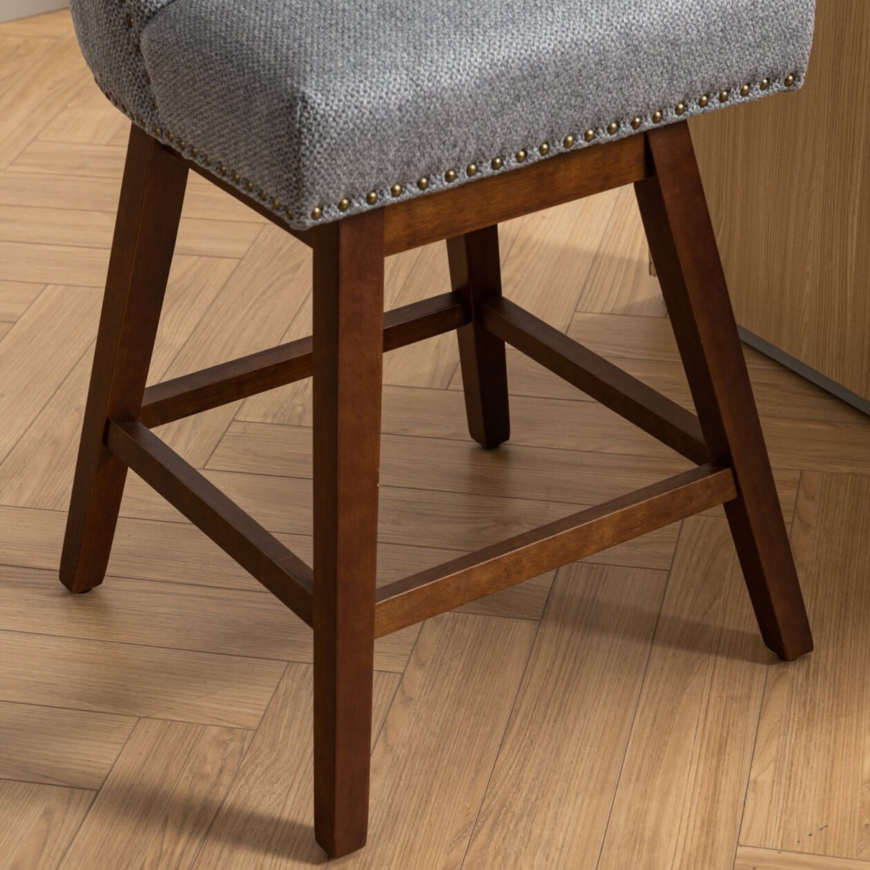 Swivel Bar Stools Set of 2, 26" Counter Height Bar Stools with Back & Footrest, Upholstered Kitchen Island Chairs with Built-in Nailhead Trim for Home Bar, Pub, Gray