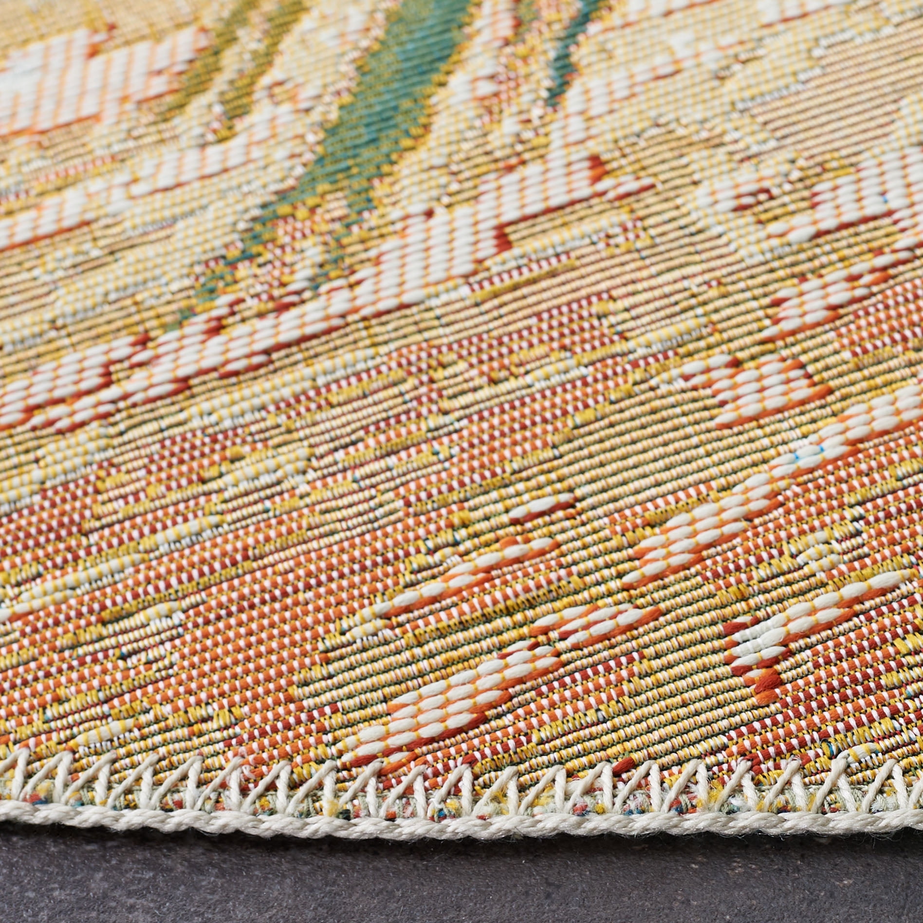 SAFAVIEH Barbados Palm Leaves Outdoor Area Rug, Gold/Blue, 6'6" x 6'6" Square