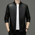 thumbnail image 3 of Veste en Cuir de Haute Qualité pour Hommes Mode Coréenne Col Montant Manteau Écologique, 3 of 5