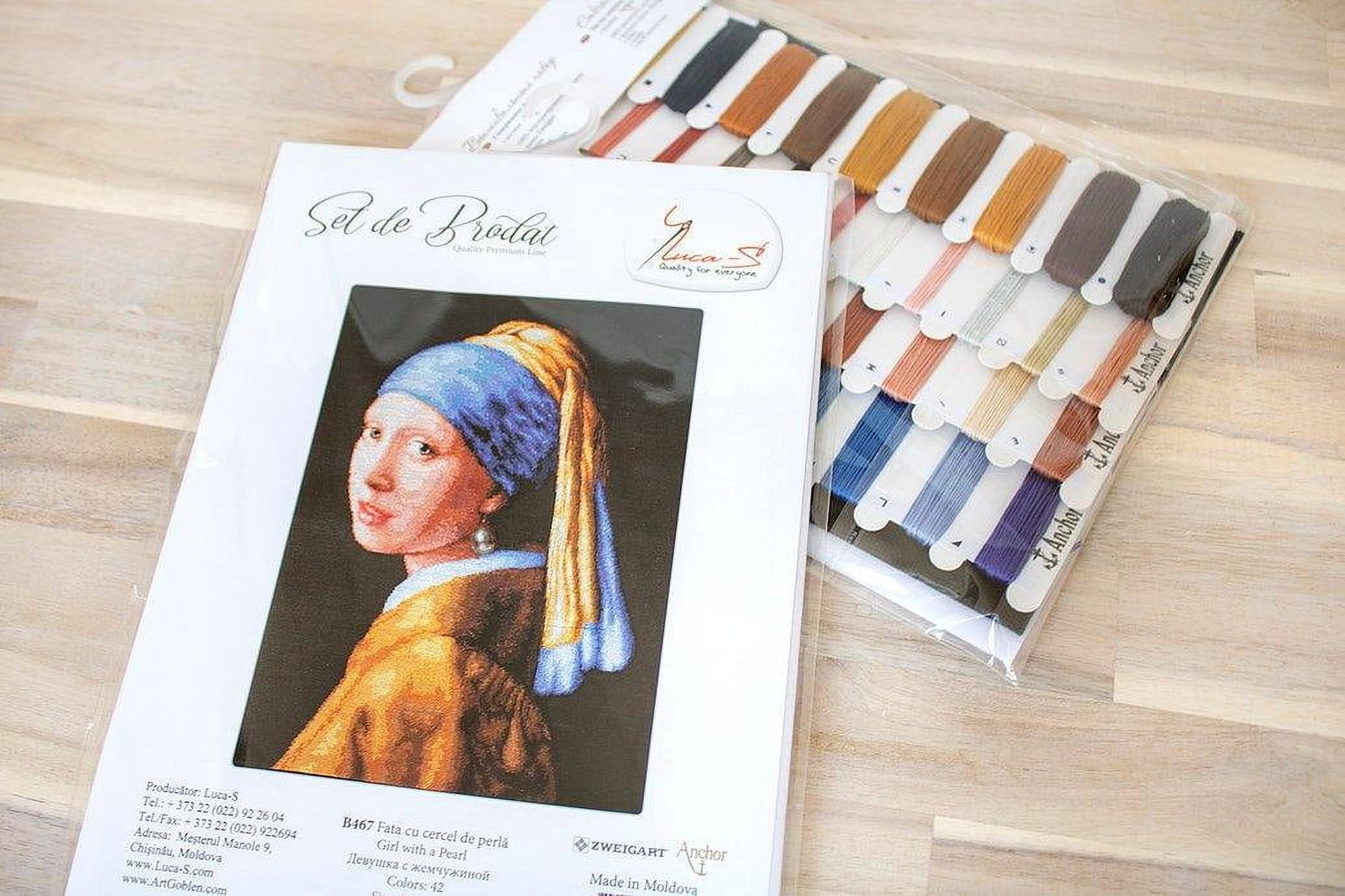 Counted Cross-Stitch Kit Girl With A Pearl B467 By Luca-S Needlework Blue Orange Canvas Cotton