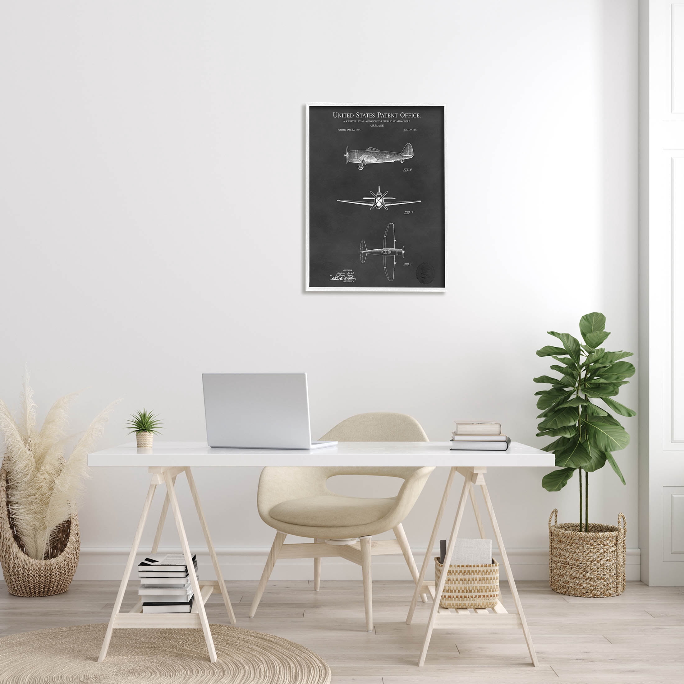 Stupell Industries US Aircraft Patent Diagram Graphic Art White Framed Art Print Wall Art, Design by Karl Hronek