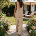 thumbnail image 5 of Miluxas Pants Sets Women 2 Piece Sets Sleeveless Round Neck Tank Tops Matching Wide Leg Pants Summer Casual Outfits Khaki, 5 of 9