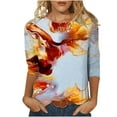 thumbnail image 2 of Hauts d'Été Mode Femme T-shirt Imprimé Ample Manches 3/4 Blouse Col Rond Hauts Décontractés Hauts Manches 3/4 Femme en Liquidation, 2 of 5