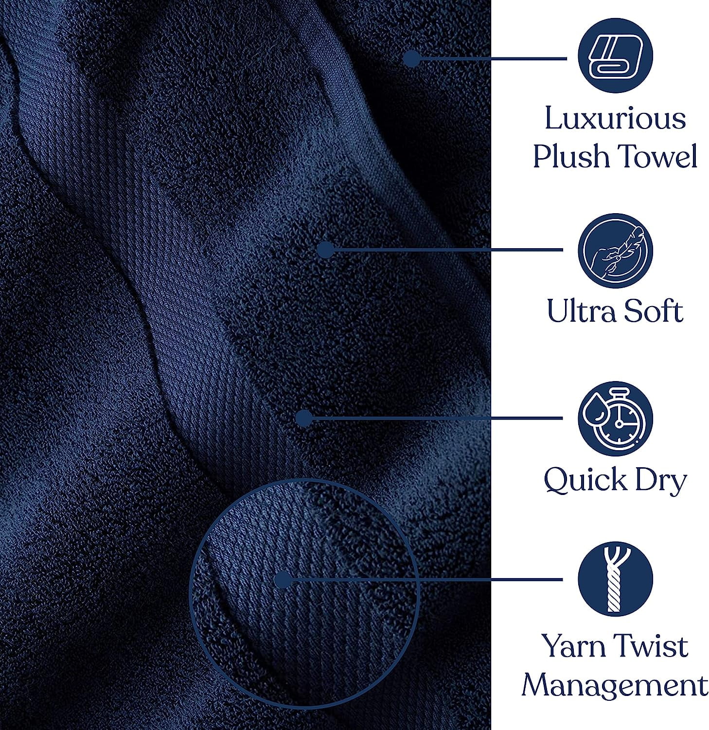 Delara Organic Cotton Washcloths 6-Pack, 13"x13" 650 GSM Plush Soft Quick-Dry Face Towels, Ultra-Absorbent, GOTS & OEKO-TEX, Navy Blue