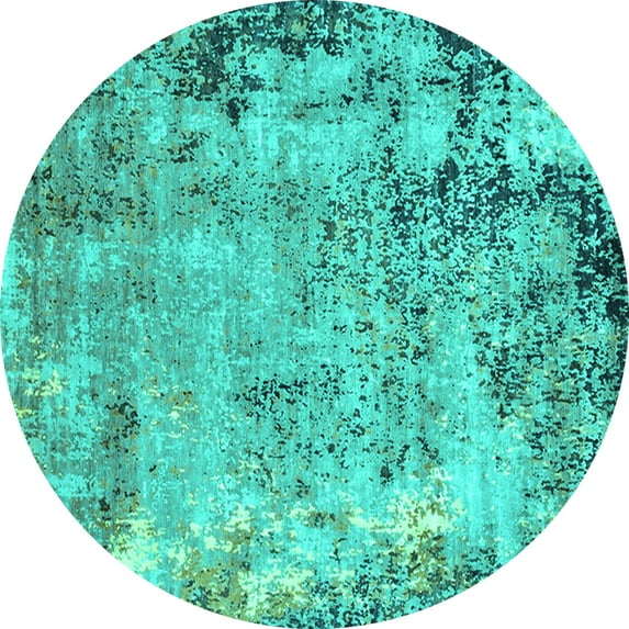 Ahgly Company Indoor Round Oriental Turquoise Blue Industrial Area Rugs, 5' Round