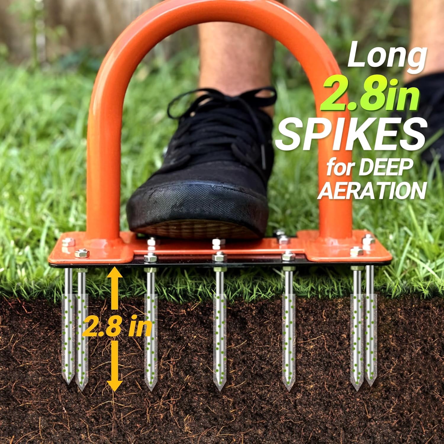 39in Lawn Aerator with 15 Industrial-Grade No.45 Steel Spikes Tool Manual Yard Grass Aeration for Lawn, Yard, Garden, Compacted Soil