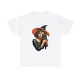 thumbnail image 2 of Halloween Witch with Black Cat Unisex Heavy Cotton Tee T-Shirt, 2 of 12