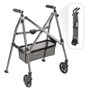 Stander Wonder Walker Plus, Lightweight Folding Rolling Walker for Seniors, Collapsible Travel EZ Fold-N-Go Walker with Wheels, Glides, & Pouch, Compact Standard Walker, Black Walnut