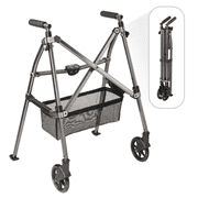 Stander Wonder Walker Plus, Lightweight Folding Rolling Walker for Seniors, Collapsible Travel EZ Fold-N-Go Walker with Wheels, Glides, & Pouch, Compact Standard Walker, Black Walnut